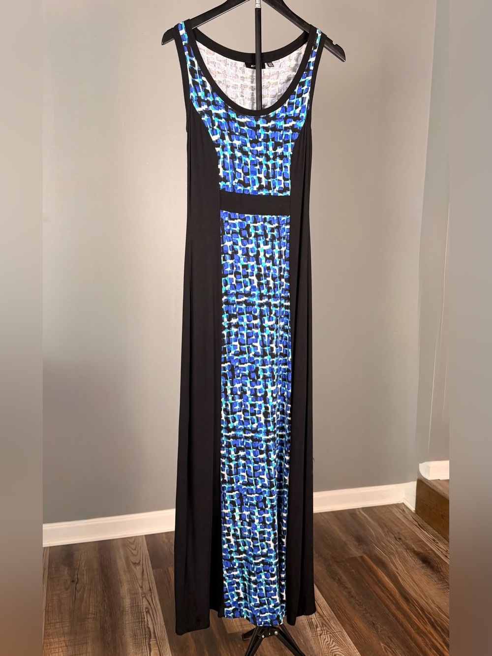 APT. 9 Petite Maxi Dress Blue Abstract Resort Coastal Chic Stretch XS Vacation